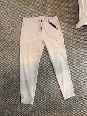 Psycho Bunny Men's Cargo Pants in Light Beige with Orange Accent